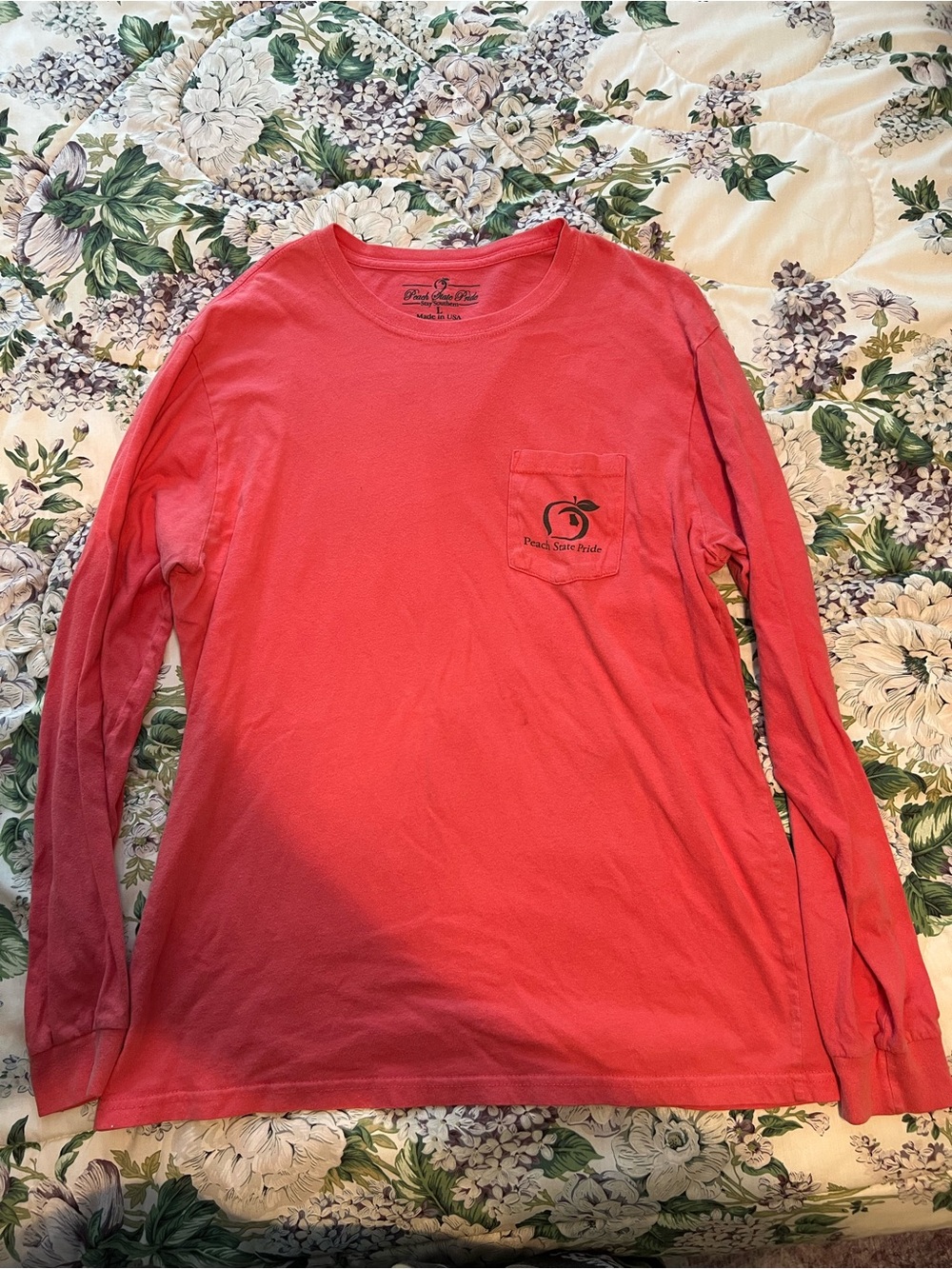 Peach State Pride Men's Red Long Sleeve T-Shirt XL Flag Graphic